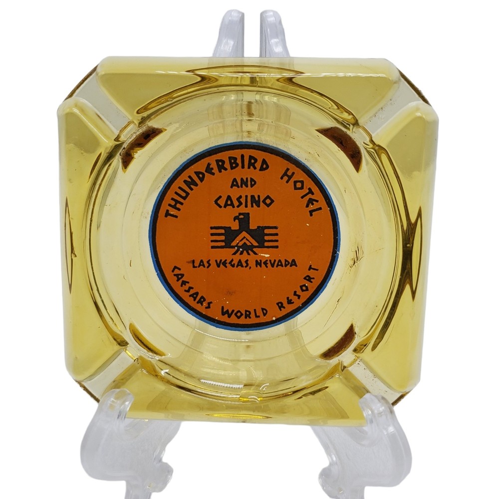 Vintage Amber Glass Ashtray Thunderbird Hotel and Casino Las Vegas Caesars World